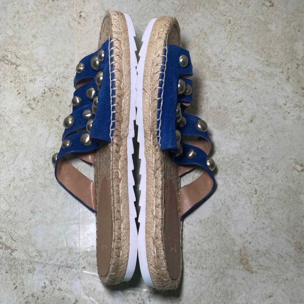 Womens Studded Blue Suede Espadrille‎  Sandals Jute Sole White Outsole - Size 9 - Picture 6 of 8